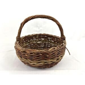 Vintage Woven Wicker Hanging Carrying Basket 11"x9.5" Sturdy